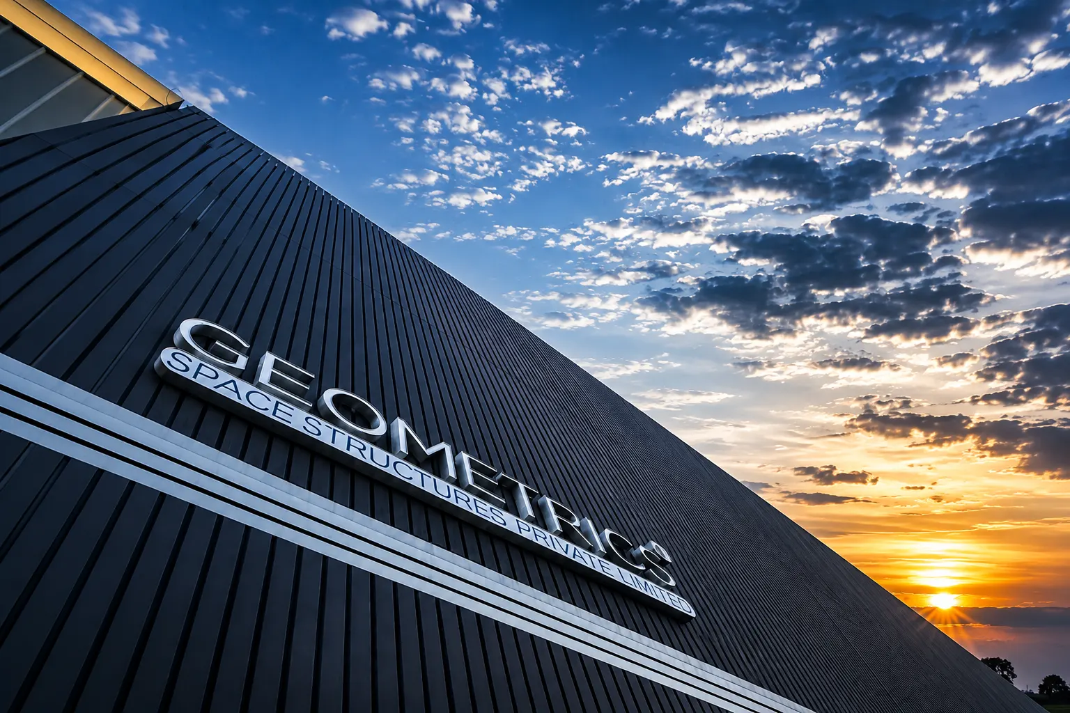 Engineering landmark structure at sunset